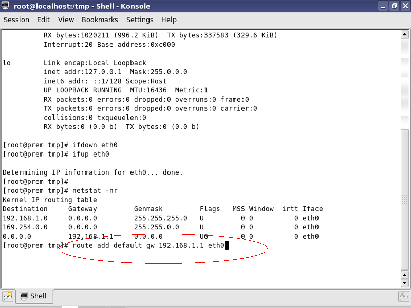 changing default gateway