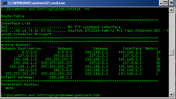 routing table, command prompt, network 