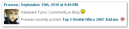 CommentLuv Enabled in Geekyard Blog